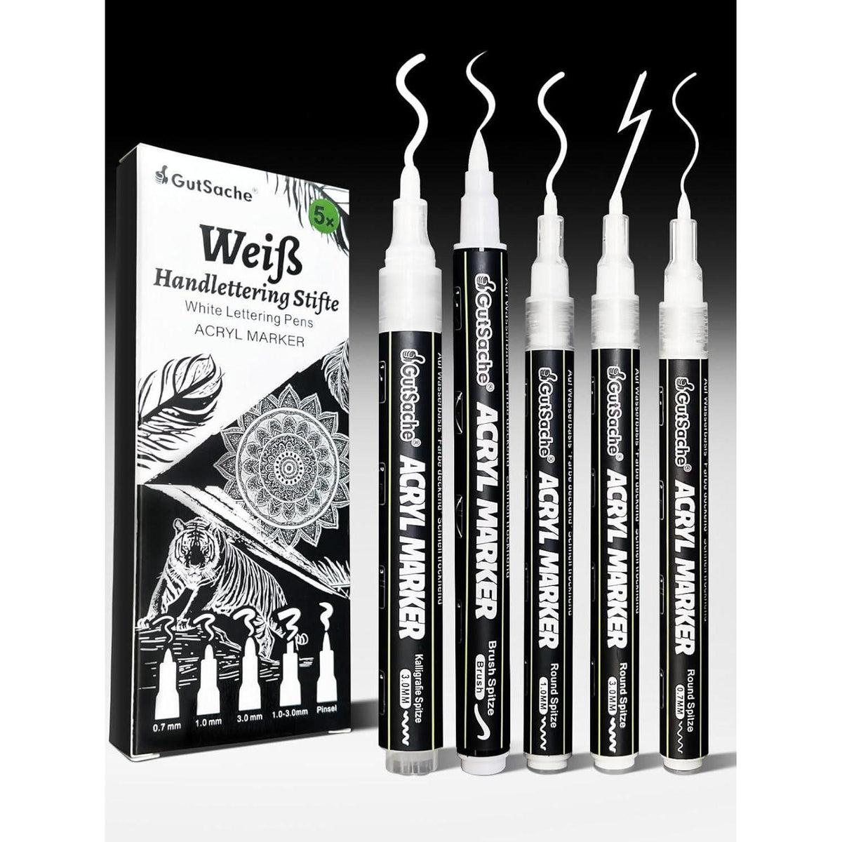 5er-Set Weiße Acrylmarker, Wasserfest & Deckend