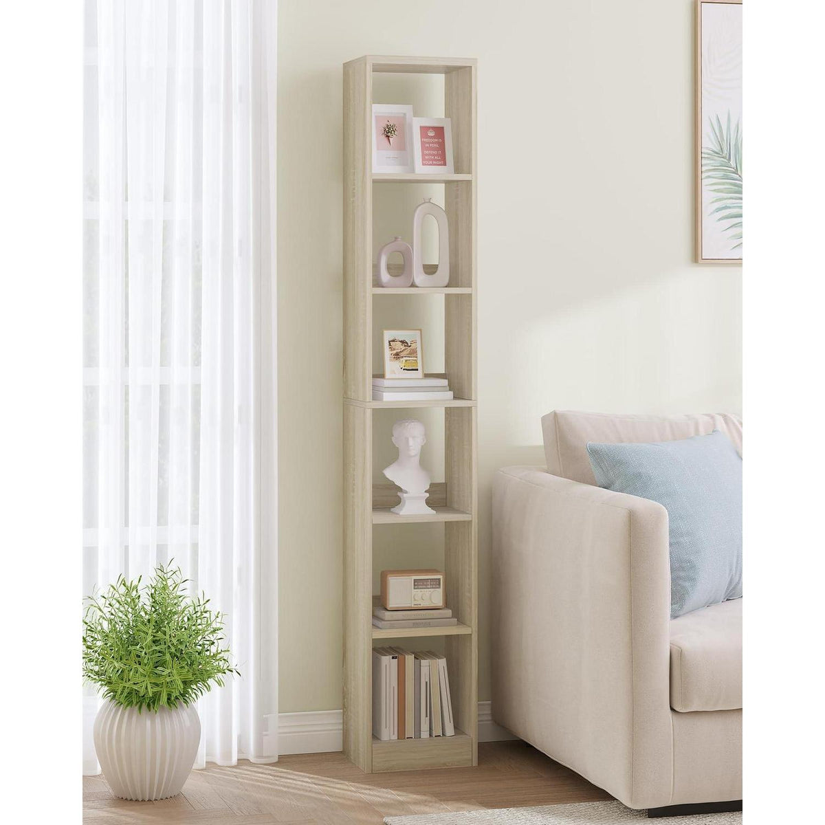 6-stöckiges Bücherregal Eichenbeige – Würfelregal für Wohnzimmer