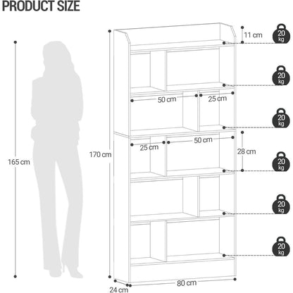 6-Fach Bücherregal Eichenbeige – Standregal 24x80x170 cm