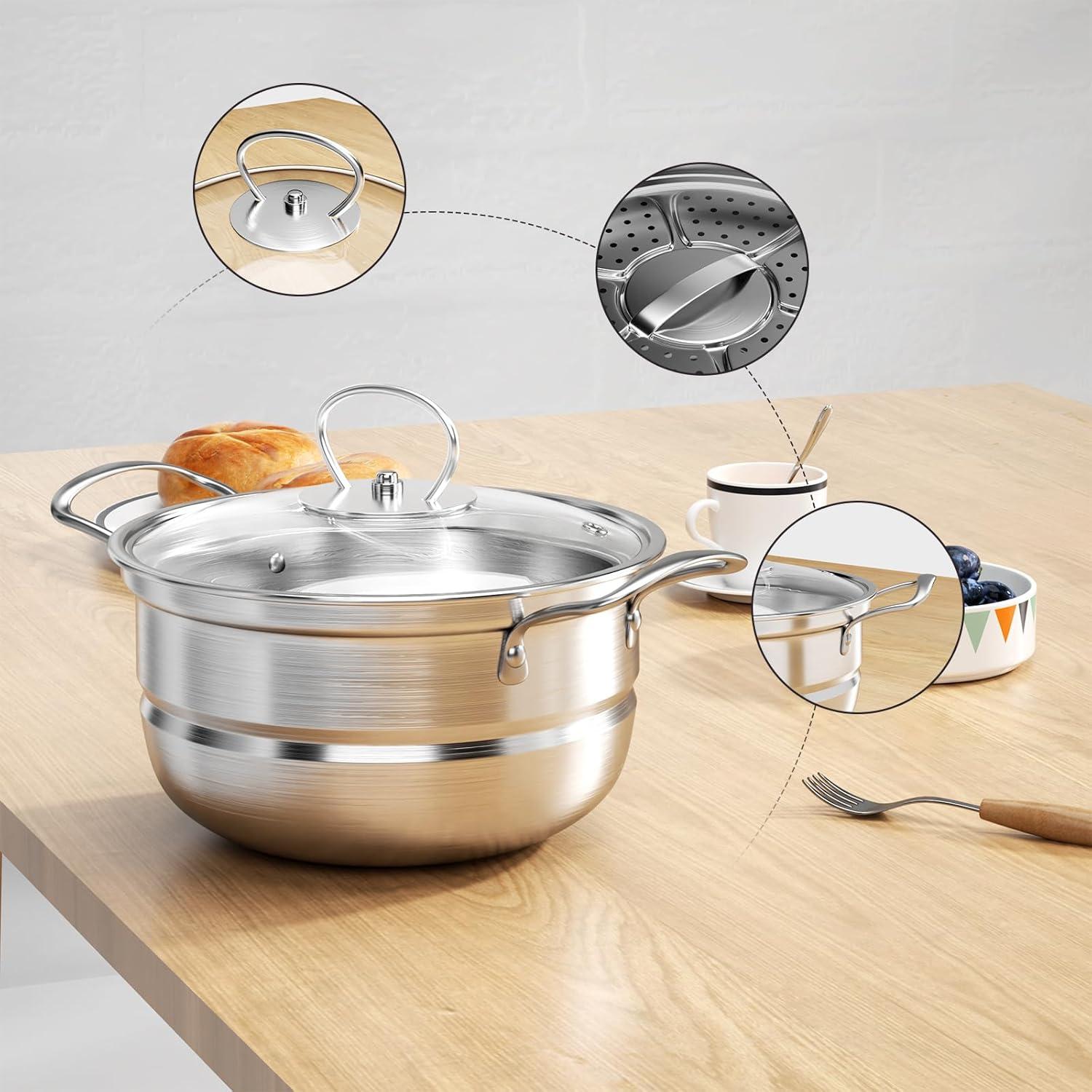 Edelstahl Topfset 12-teilig Glasdeckel Kochgeschirr Induktion Silber