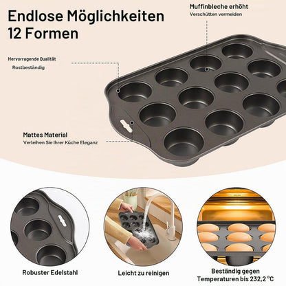 12-Tlg. Muffin-Form Edelstahl mit Abnehmboden