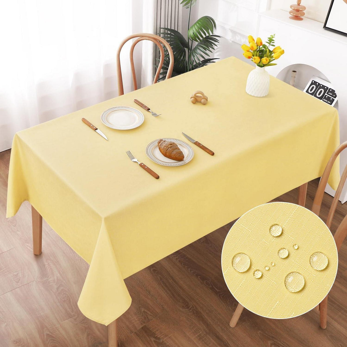Gelbe Tischdecke Leinenoptik 130x160cm – Abwaschbar & Kratzfest