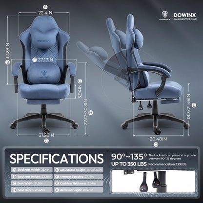 Gaming Stuhl mit beheizter Massage, Lendenwirbelstütze & Fußstütze