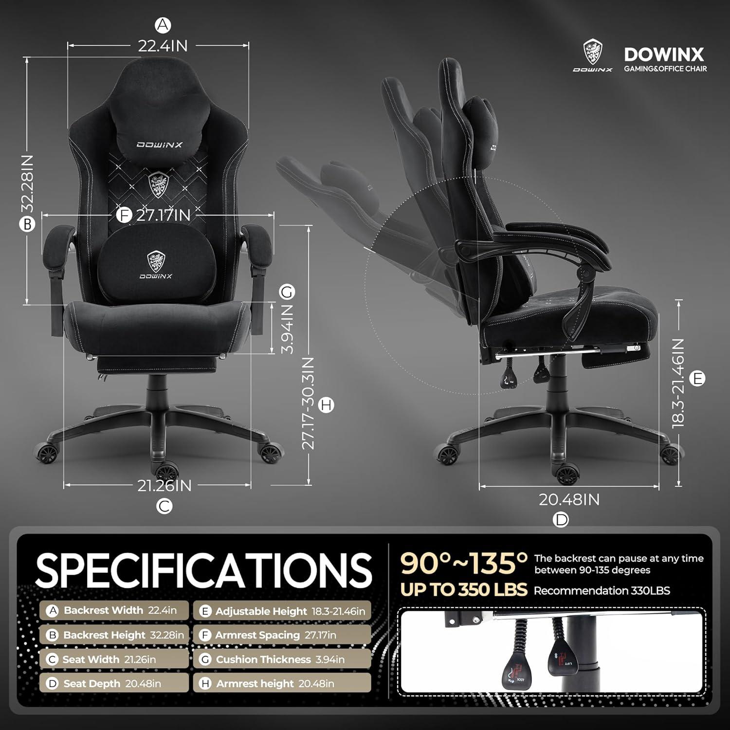 Dowinx Gaming Stuhl mit beheizter Massage Lendenwirbelstütze High Back