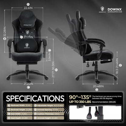 Dowinx Gaming Stuhl mit beheizter Massage Lendenwirbelstütze High Back