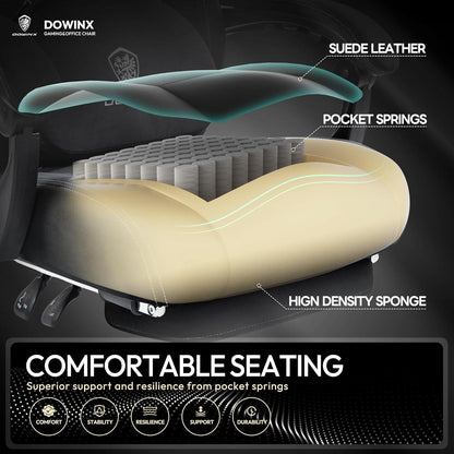 Gaming Stuhl mit Massage Lendenwirbelstütze und Fußstütze Black
