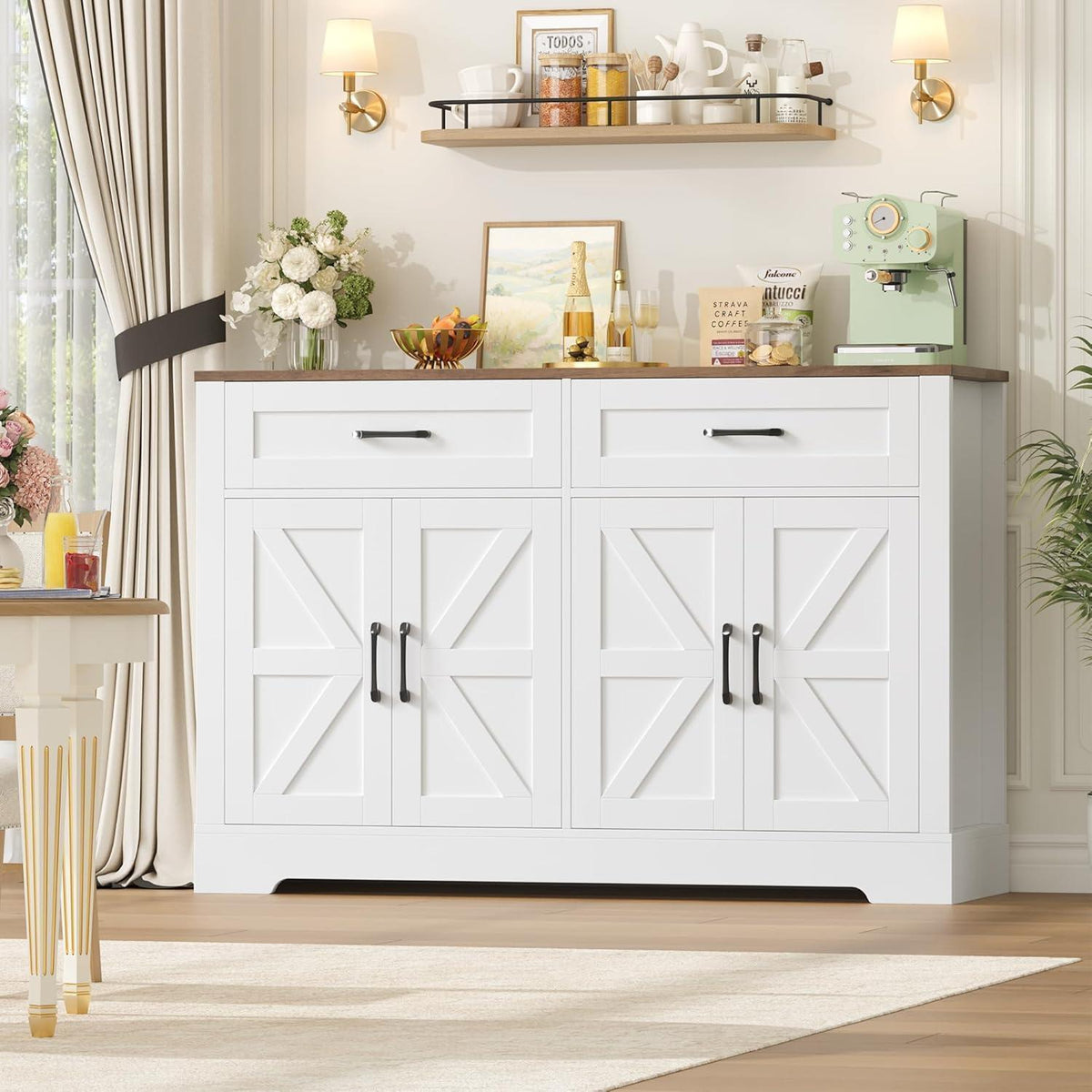 Sideboard Küchenbuffet Weiß & Braun mit 2 Schubladen & 4 Türen