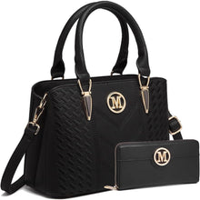 Damen Handtasche mit Geldbörse, Mittelgroß, Schwarz