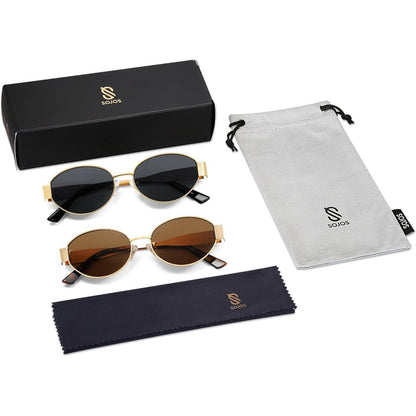 Retro Sonnenbrille Damen Herren Oval UV400 Schutz Gold Braun&gold Grau