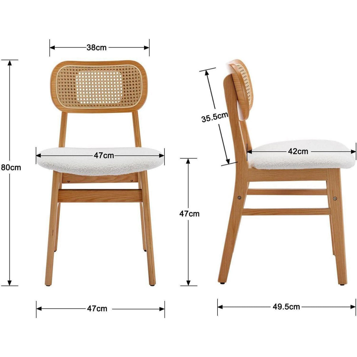 Esszimmerstühle 2er Set Kunstfell Rattan Beige