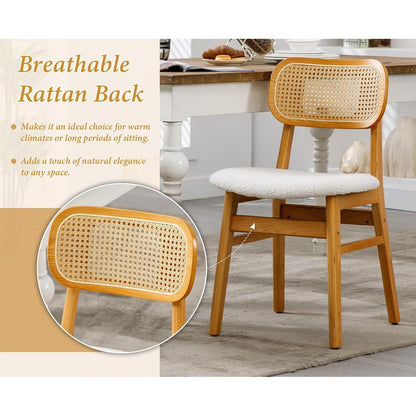 Esszimmerstühle 2er Set Kunstfell Rattan Beige