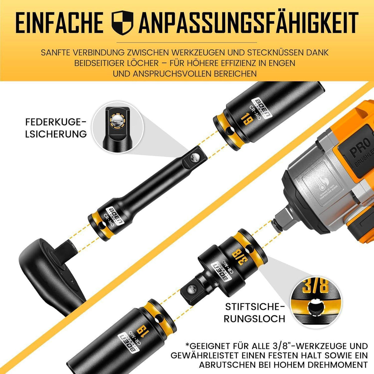 43-teiliges Schlagschrauber-Stecknuss-Set 3/8" CR-MO Stahl Metrisch & SAE