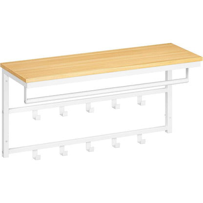 Wandgarderobe mit Regal und 10 Haken, Weiß/Holz, 80x30cm