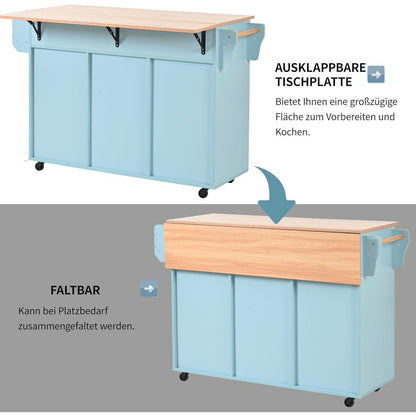 Bewegliche Kücheninsel mit abklappbarer Arbeitsplatte Blau