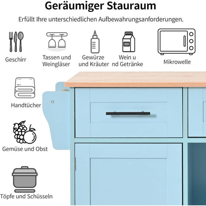 Bewegliche Kücheninsel mit abklappbarer Arbeitsplatte Blau