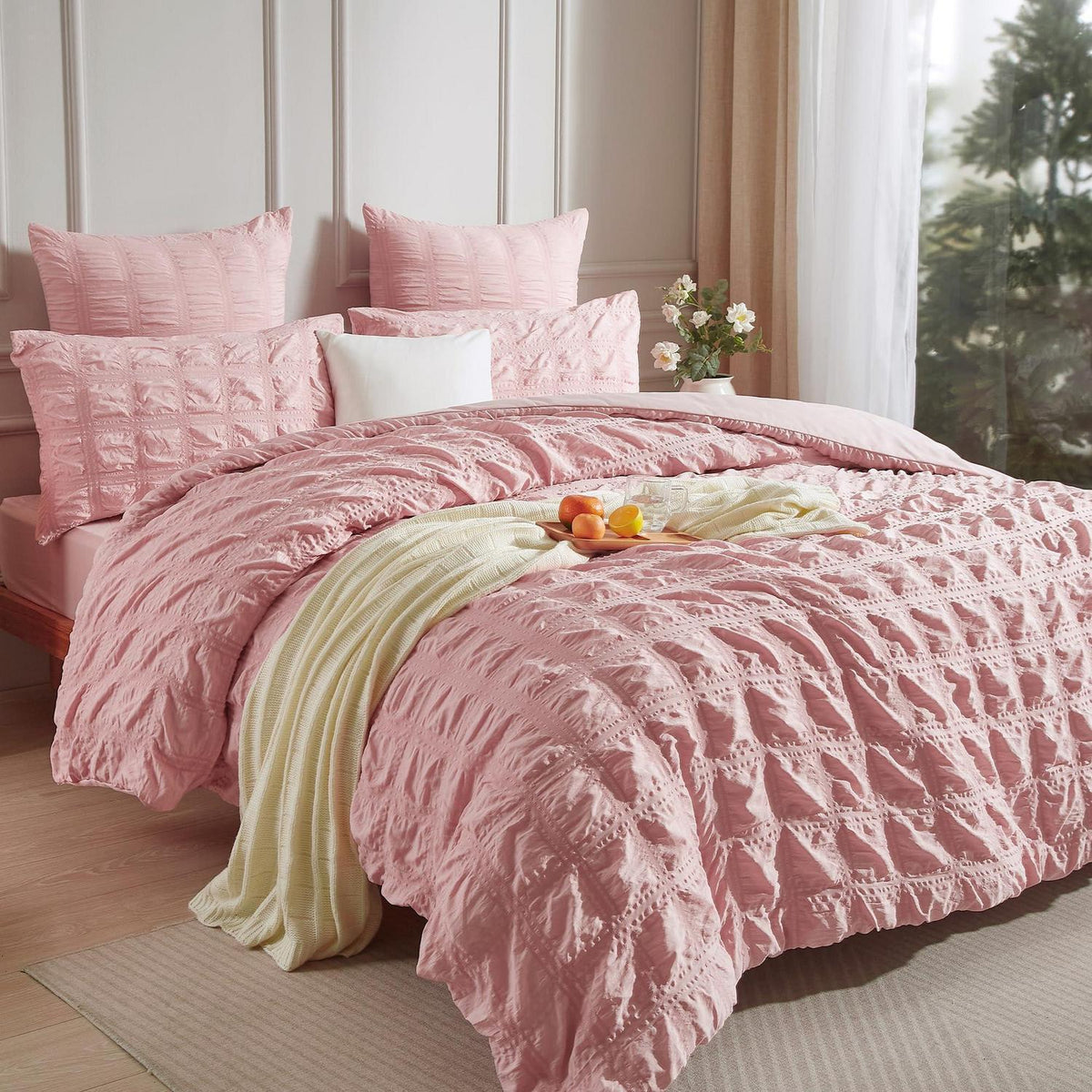 Seersucker Bettwäsche Set Rosa 135x200cm - Kühlend & Flauschig