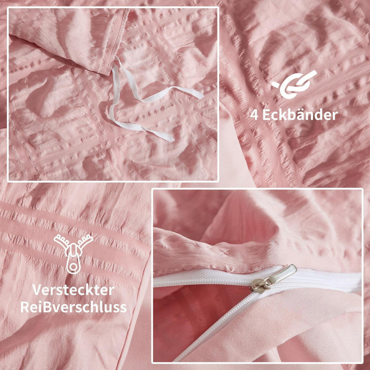 Seersucker Bettwäsche Set Rosa 135x200cm - Kühlend & Flauschig