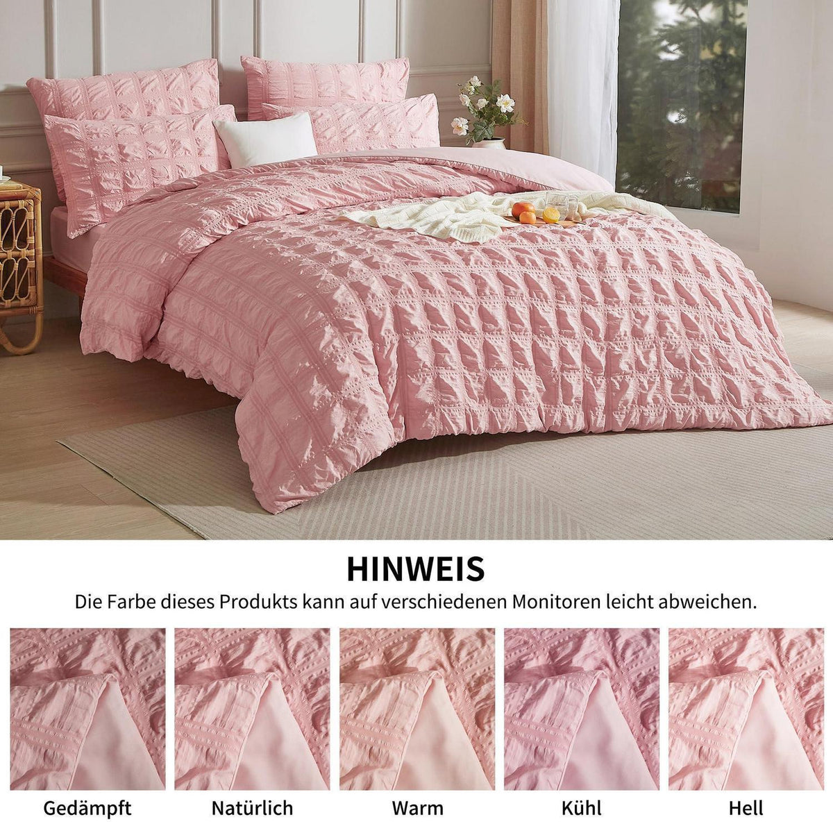 Seersucker Bettwäsche Set Rosa 135x200cm - Kühlend & Flauschig