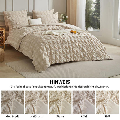 Seersucker Bettwäsche Set 135x200 cm – Kühlend & Flauschig Beige