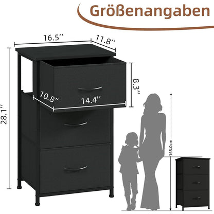 Kommode mit 3 Stoffschubladen, Schwarz – Schlafzimmer & Wohnzimmer