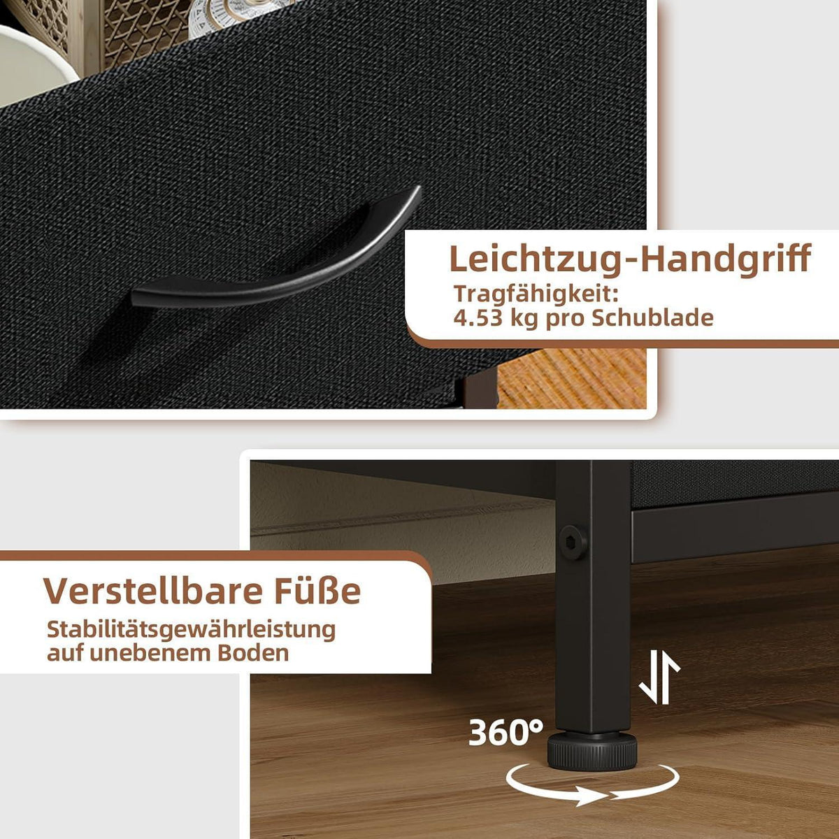 Somdot Kommode mit 5 Stoffschubladen – Schwarz, 114,5 cm hoch