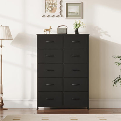 Kommode mit 10 Stoffschubladen – Schwarz, 30x80x114,5 cm