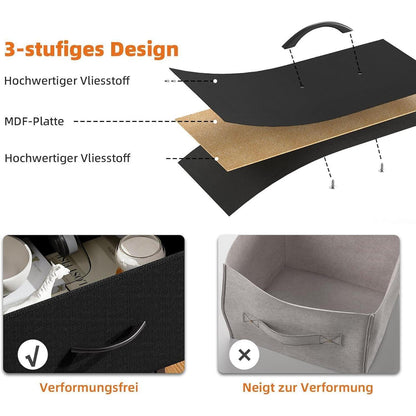 Kommode mit 10 Stoffschubladen – Schwarz, 30x80x114,5 cm