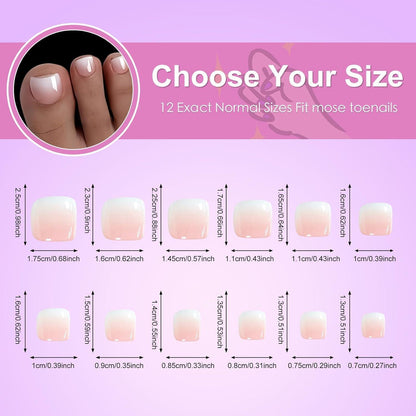Künstliche Fußnägel Set Rosa-Nude Verlauf, 12 Größen