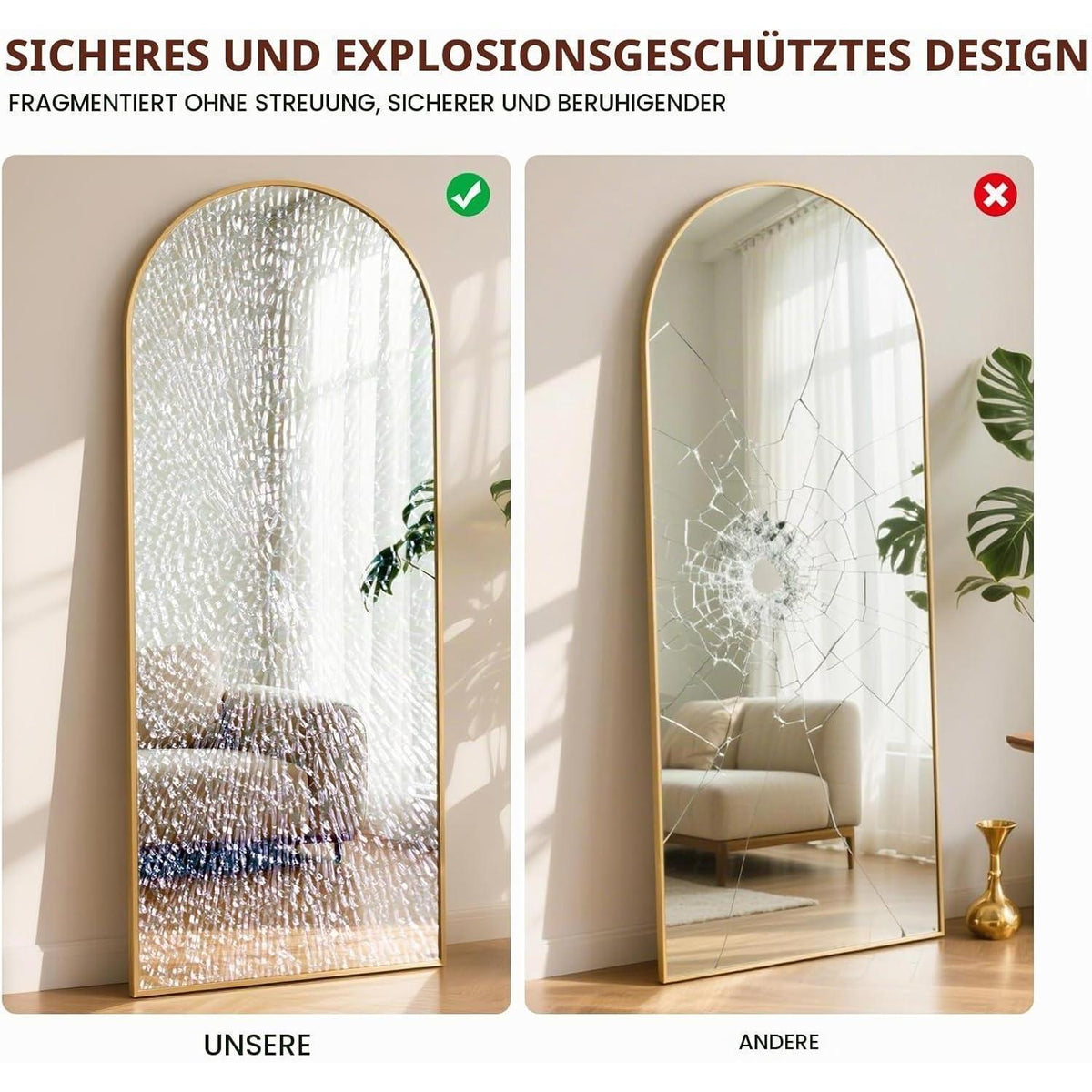 Ganzkörperspiegel Bogenförmig Gold 180x76cm – Stand- & Wandspiegel
