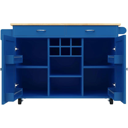 Kücheninsel blau mit Stauraum & Rollen – 102x45x92cm