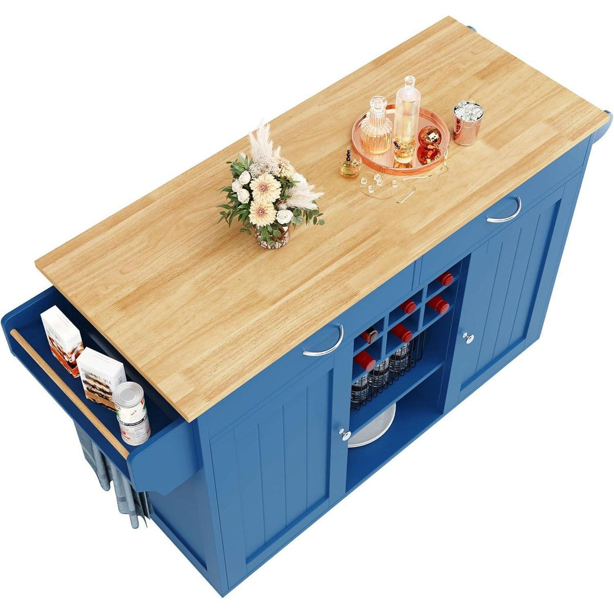 Kücheninsel blau mit Stauraum & Rollen – 102x45x92cm