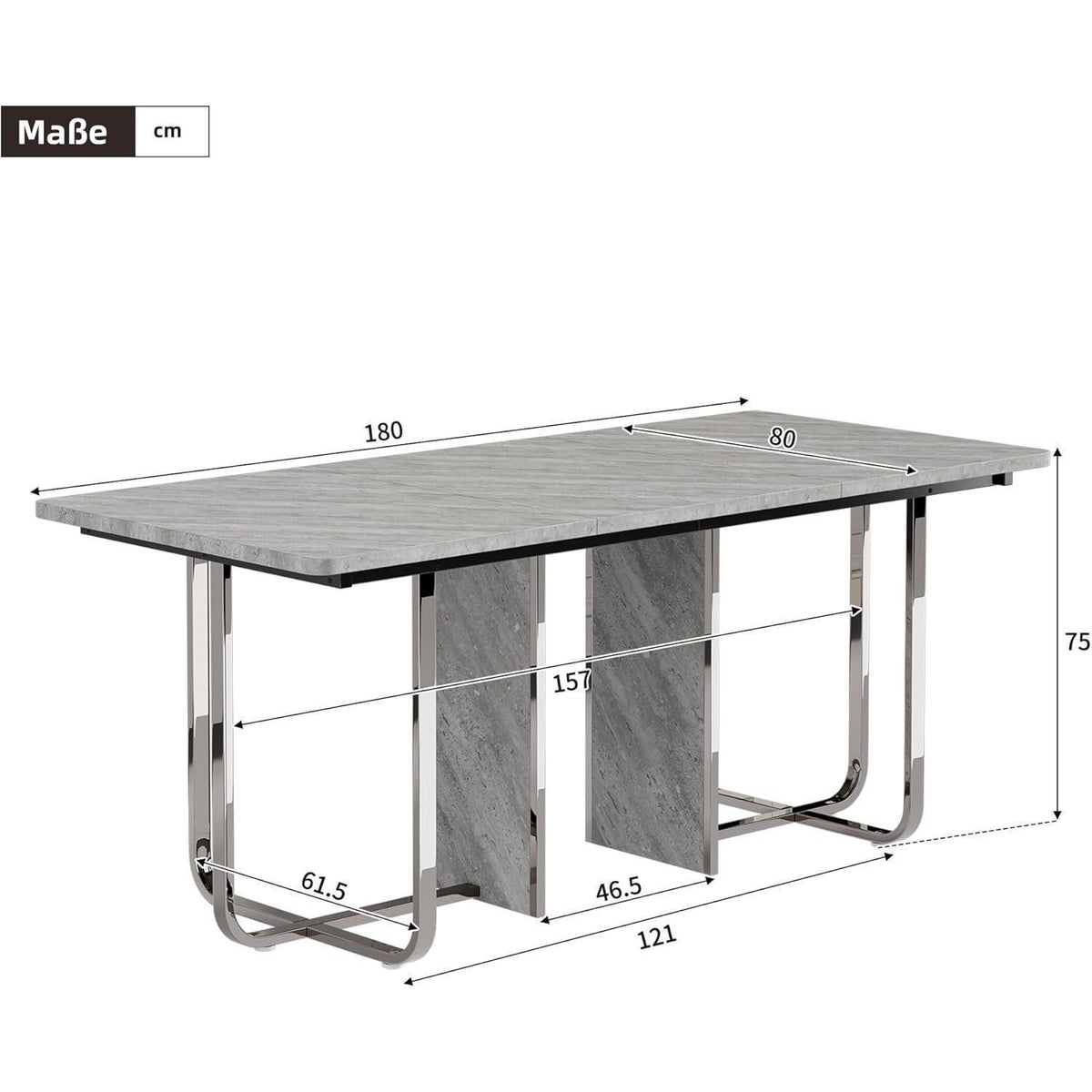 Moderner Esstisch Grau & Silber | 180x80cm | Esstisch für 6 Personen