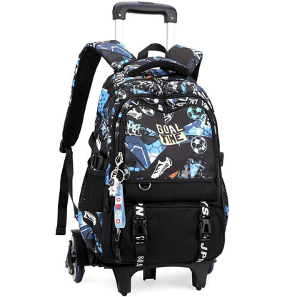 Schulrucksack Trolley für Jungen – Blauer Fußball Daypack mit Rollen