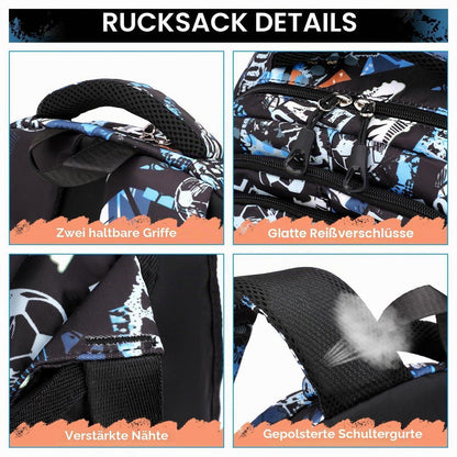 Schulrucksack Trolley für Jungen – Blauer Fußball Daypack mit Rollen