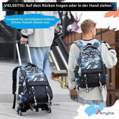 Schulrucksack Trolley für Jungen – Blauer Fußball Daypack mit Rollen