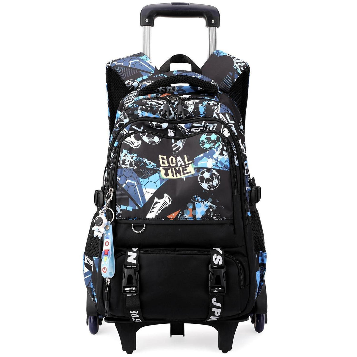 Schulrucksack Trolley für Jungen – Blauer Fußball Daypack mit Rollen
