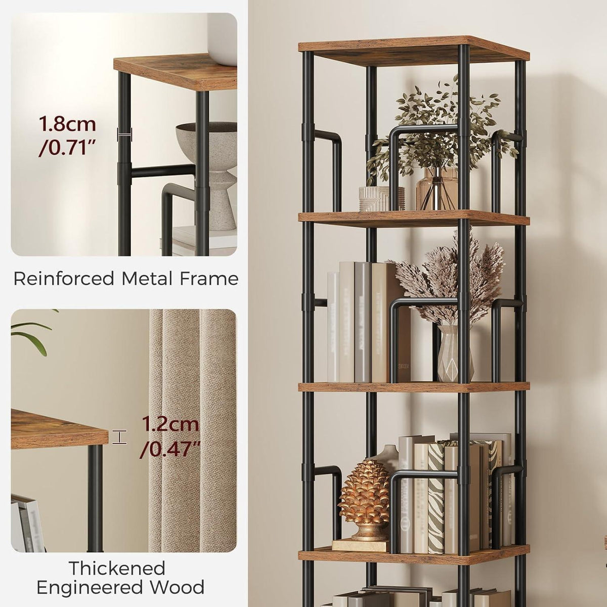 Drehbares Bücherregal 5 Ebenen – Platzsparendes Industrie-Design