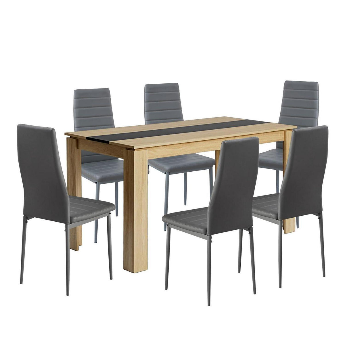 Esszimmergruppe 6 Personen – Holztisch 140x70cm & Dunkelgraue Stühle