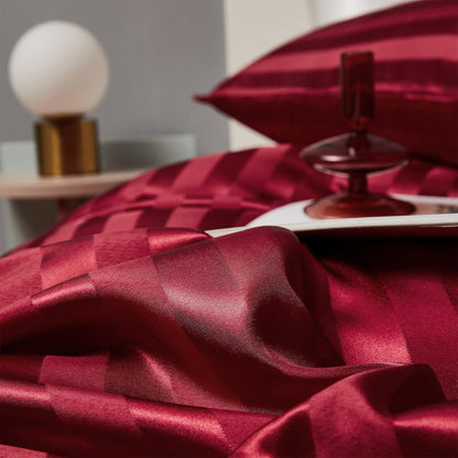 Satin Bettwäsche Set 135x200cm, 4-teilig, Rot gestreift