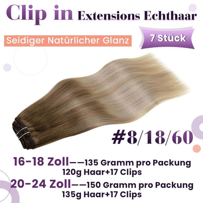 Remy Ombre Clip-in Haarverlängerung Blondbraun 45cm
