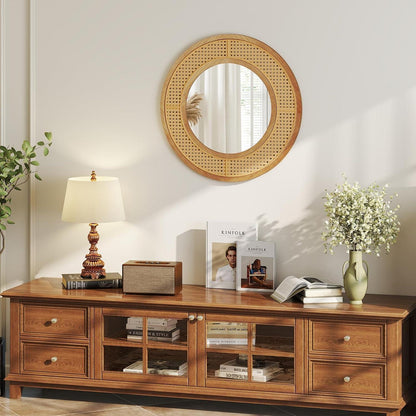 Rattan Wandspiegel Boho Deko Spiegel 40x40cm Badezimmer Spiegel