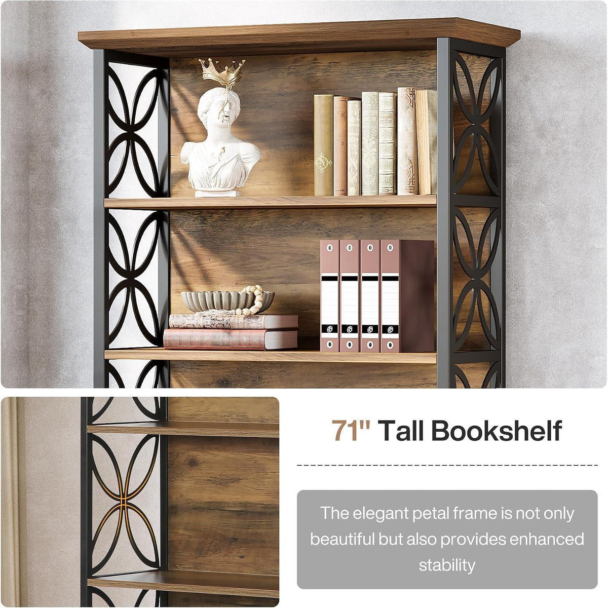 Bücherregal 6-Ebenen, Industriell, 180cm, Braun