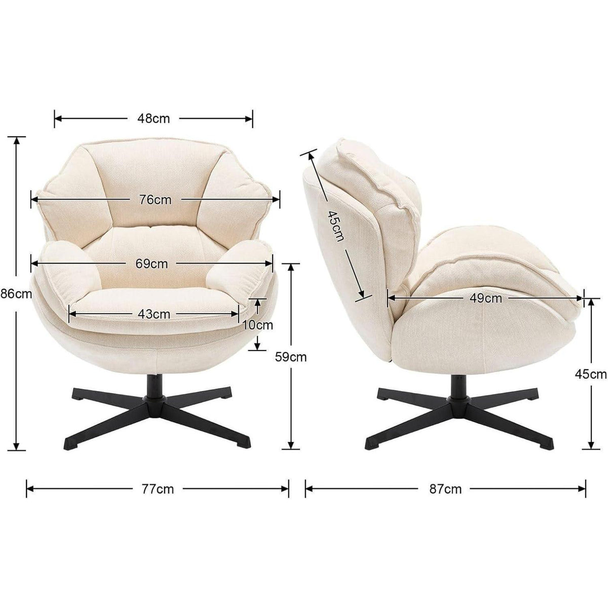 Drehbarer Ohrensessel Chenille – Bequemer Loungesessel Weiß