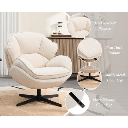 Drehbarer Ohrensessel Chenille – Bequemer Loungesessel Weiß