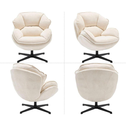 Drehbarer Ohrensessel Chenille – Bequemer Loungesessel Weiß