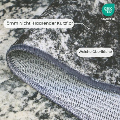 Moderner Wohnzimmerteppich Schwarz-Weiß 200x290 cm, Rutschfest & Waschbar