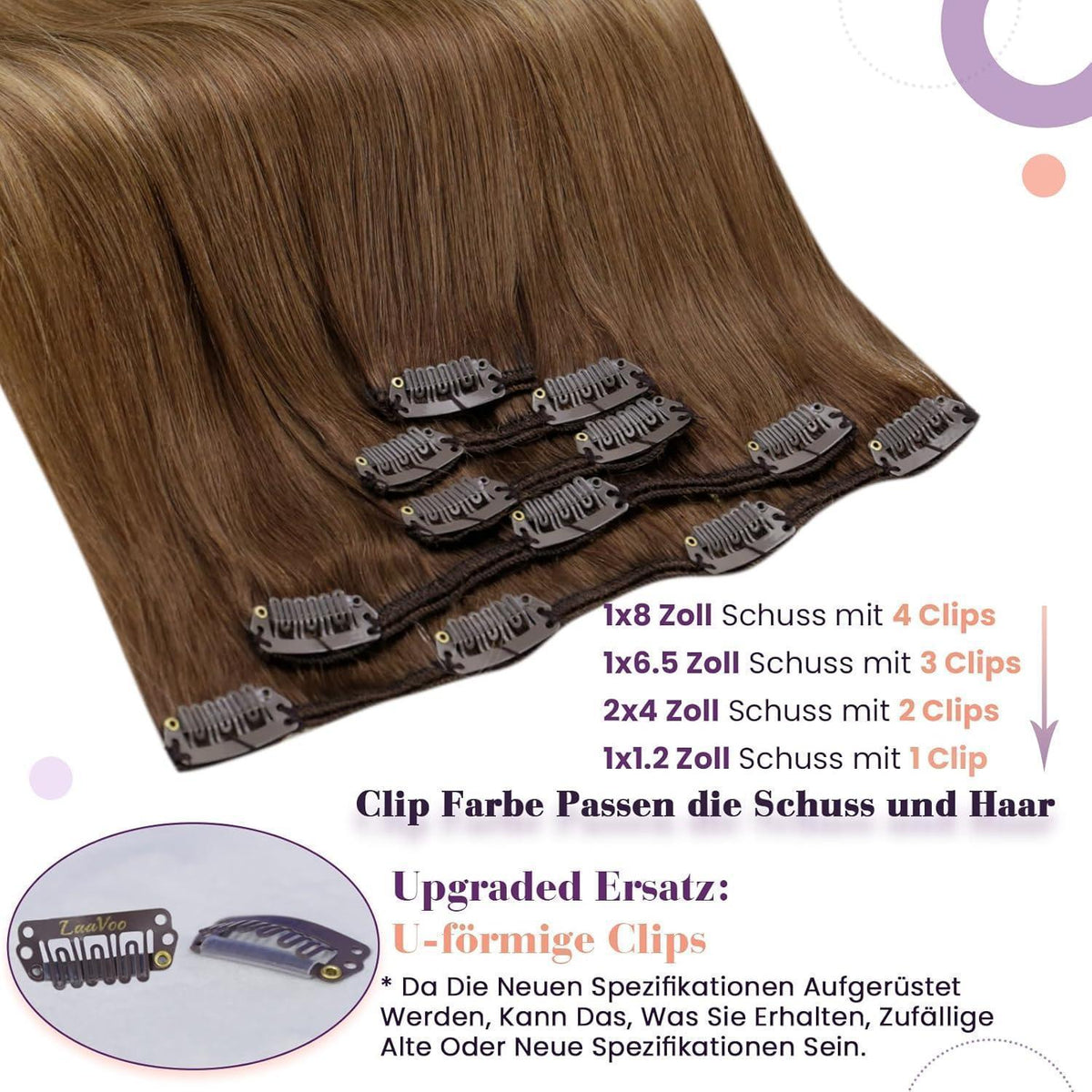 LaaVoo Echthaar Clip-Ins Braun Ombre 50cm Haarverlängerung