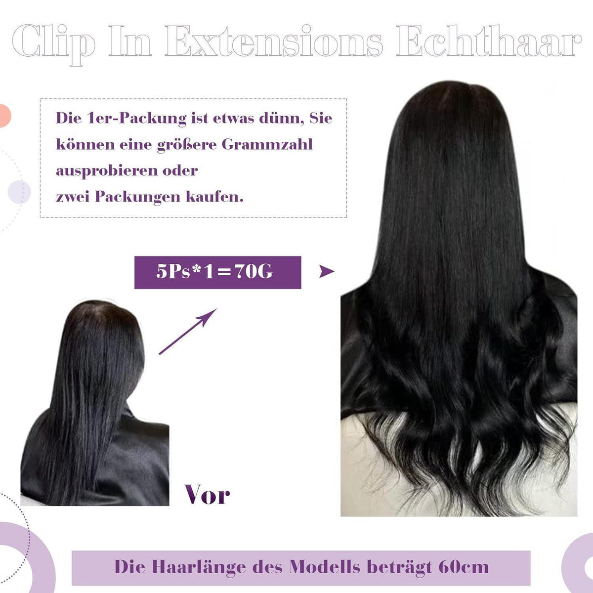 LaaVoo Echthaar Clip-Ins Braun Ombre 50cm Haarverlängerung