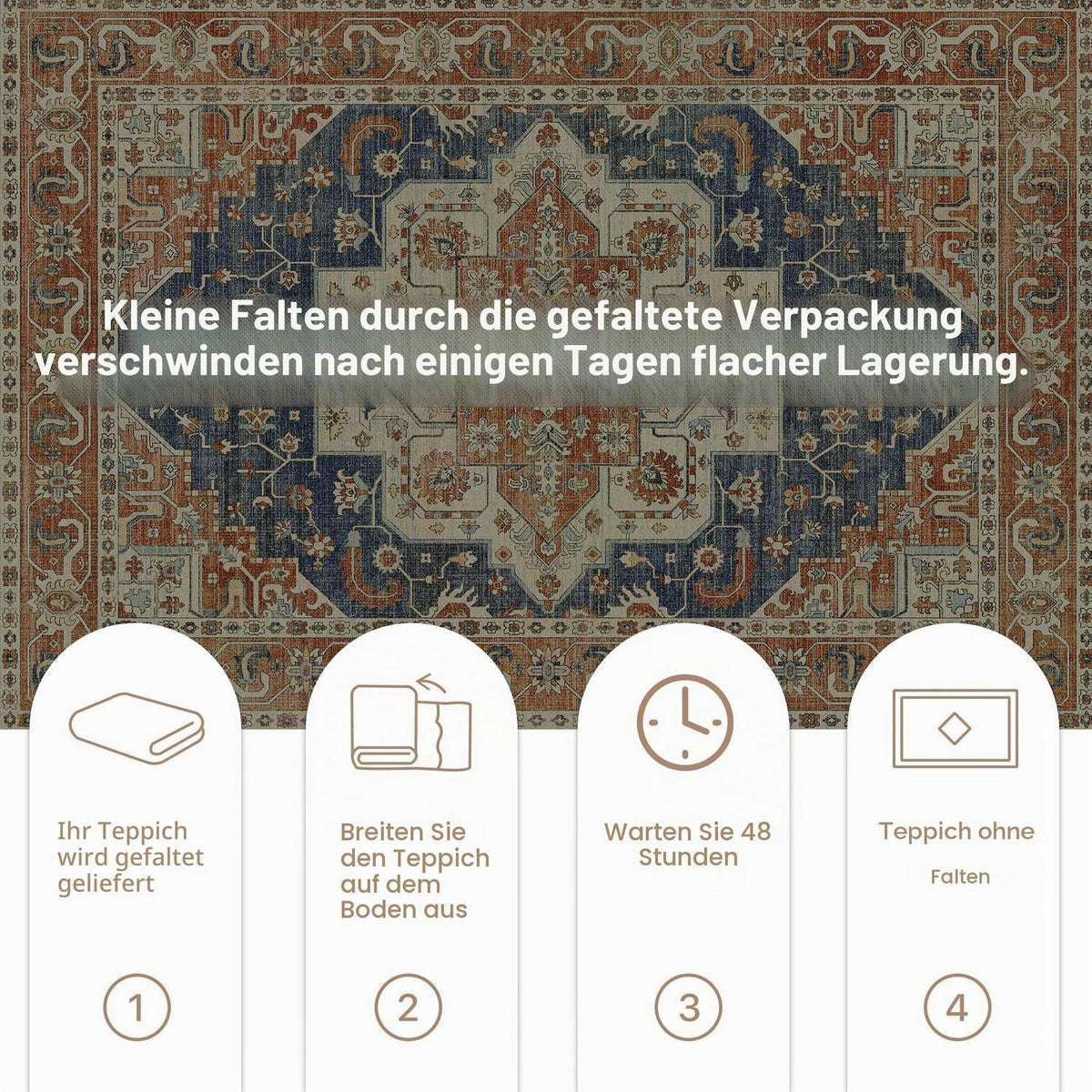 Vintage Teppich Orange 200x290cm – Waschbar & Rutschfest