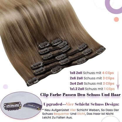 Echthaar Clip-in Extensions Blond Balayage Ombre